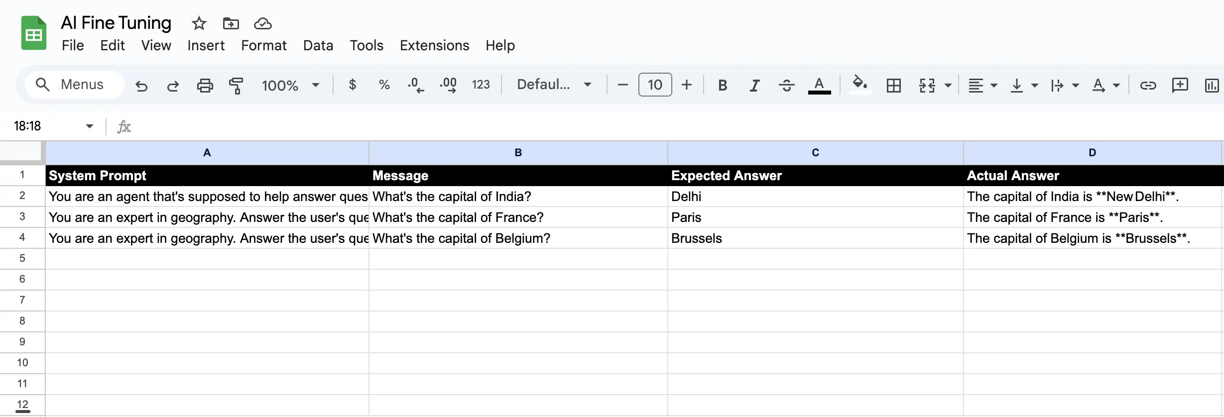 Results in Google Sheet