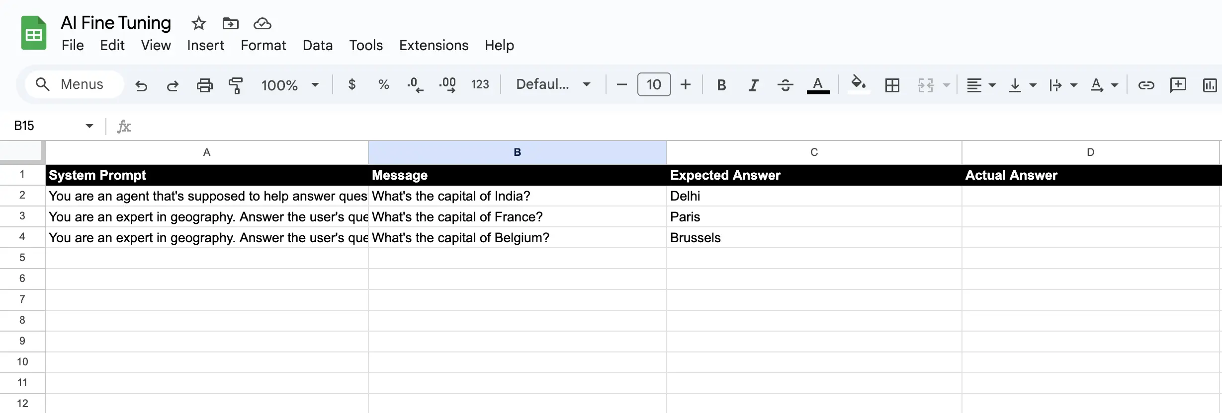 Google Sheet setup